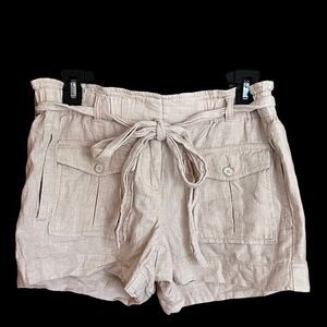 Loft linen blend oatmeal tie waist cargo pocket shorts women's size 0